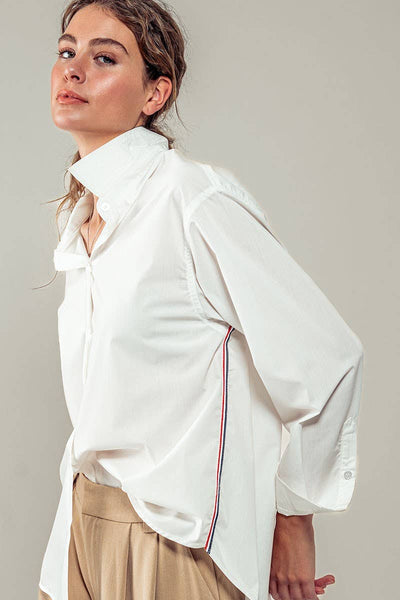 TWILL TAPE BUTTON DOWN OVERSIZED STRIPE SHIRT