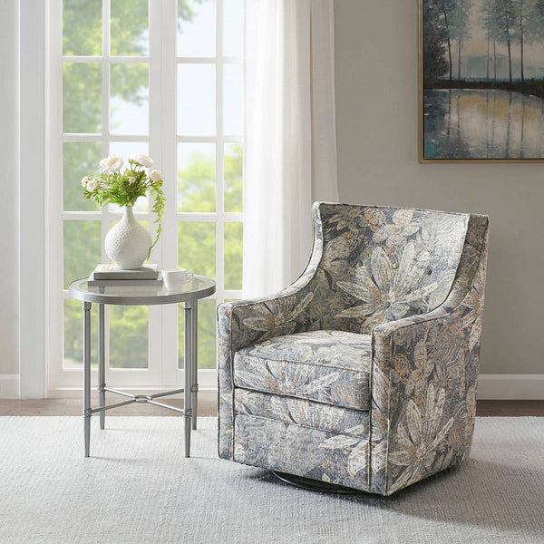 Floral Upholstered Swivel Glider Accent Chair *