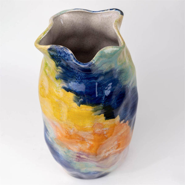 Large Hand-Painted Multicolor Organic Vase