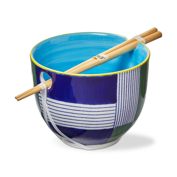 Geo Squares Noodle Bowl Set of 2 Multi Stoneware Everyday