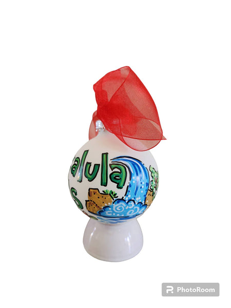 Custom Name Hand Painted Glass Ball Ornament : Basic box / Coordinating Ribbon / Large