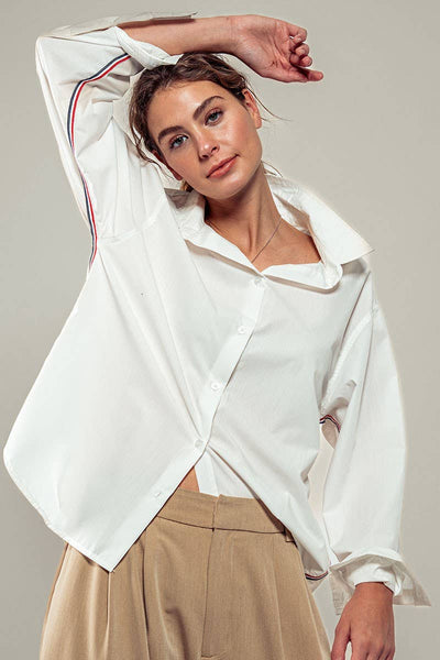 TWILL TAPE BUTTON DOWN OVERSIZED STRIPE SHIRT