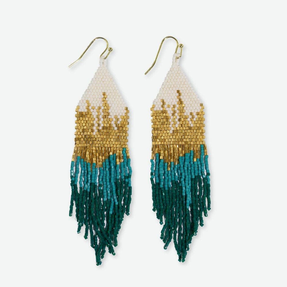 Claire Ombre Emerald Green Beaded Fringe Earrings