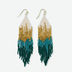 Claire Ombre Emerald Green Beaded Fringe Earrings