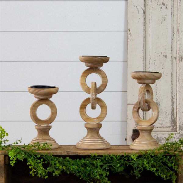 Chain Link Wood Candle Holder