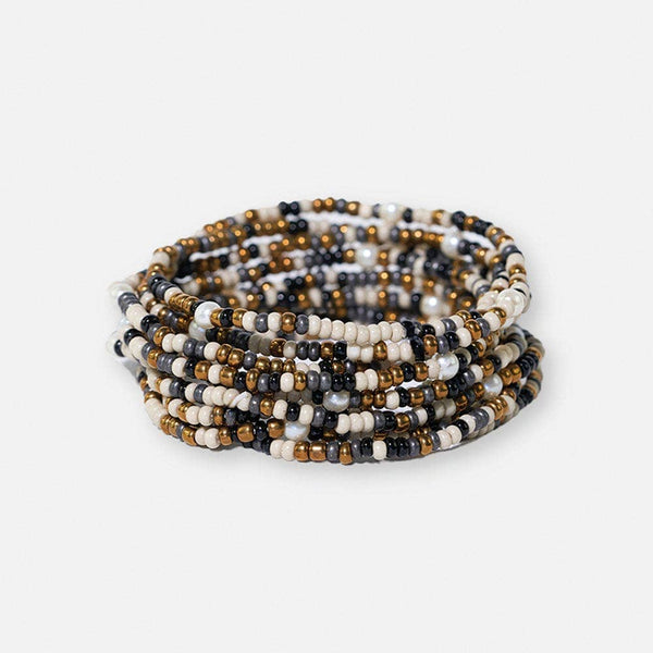 Sage Confetti Black Beaded 10 Strand Stretch Bracelets