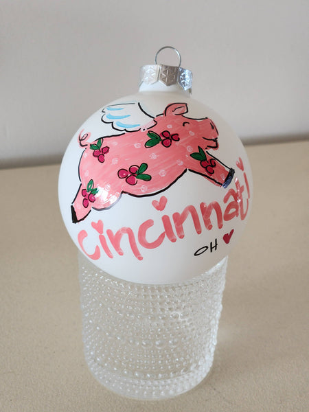 Custom Name Hand Painted Glass Ball Ornament : Basic box / Coordinating Ribbon / Large