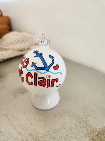 Custom Name Hand Painted Glass Ball Ornament : Basic box / Coordinating Ribbon / Large
