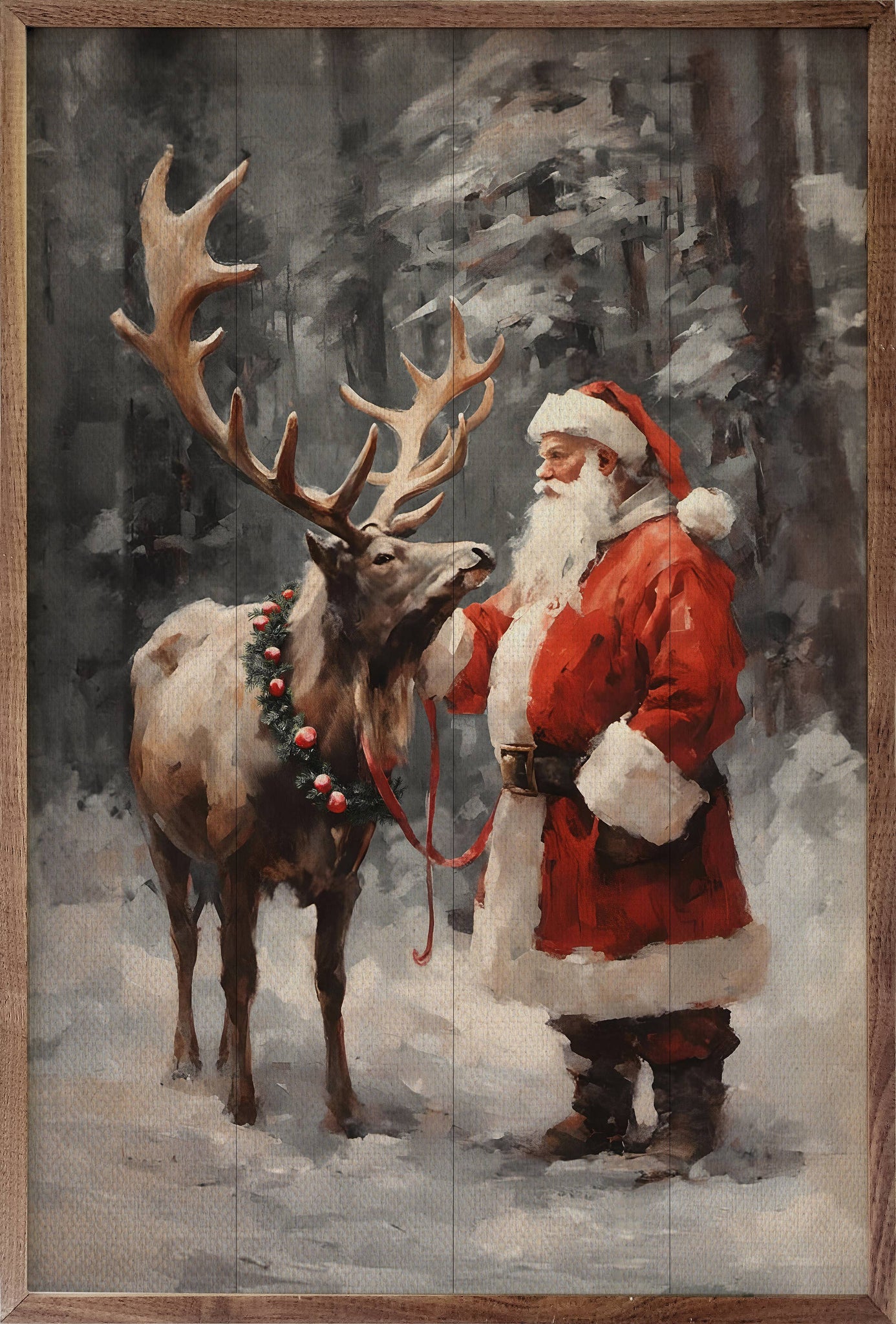 Santa And Reindeer Color: 24 x 36 x 1.5