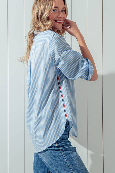 TWILL TAPE BUTTON DOWN OVERSIZED STRIPE SHIRT