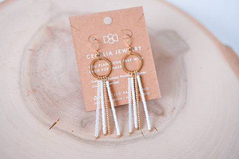Seed Bead Fringe and Gold Hoop Earrings: Snowflake