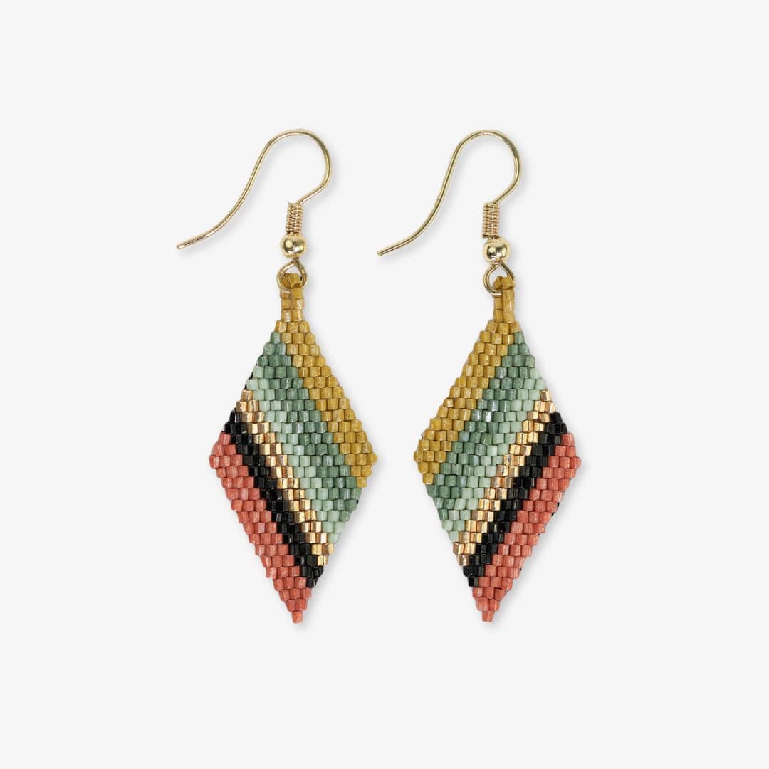 Zelda Green + Rust Angled Stripe Diamond Earrings