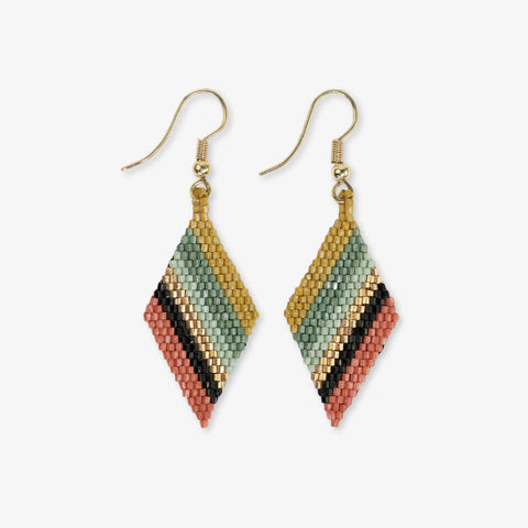 Zelda Green + Rust Angled Stripe Diamond Earrings