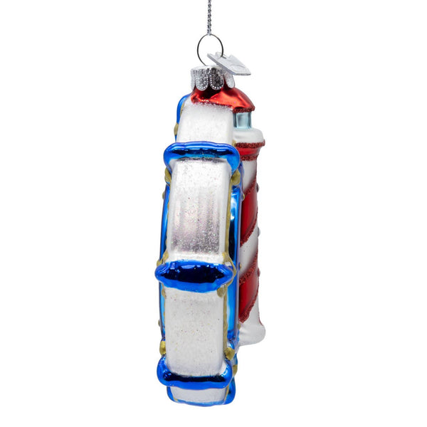 Noble Gems, Glass Lighthouse On Ship Wheel Ornament