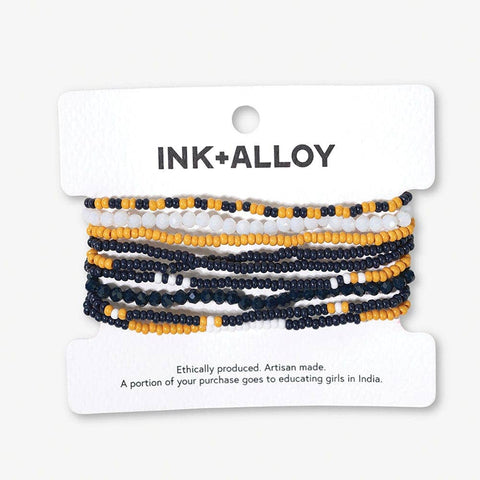 Game Day Navy and Yellow Beaded Stretch Bracelets