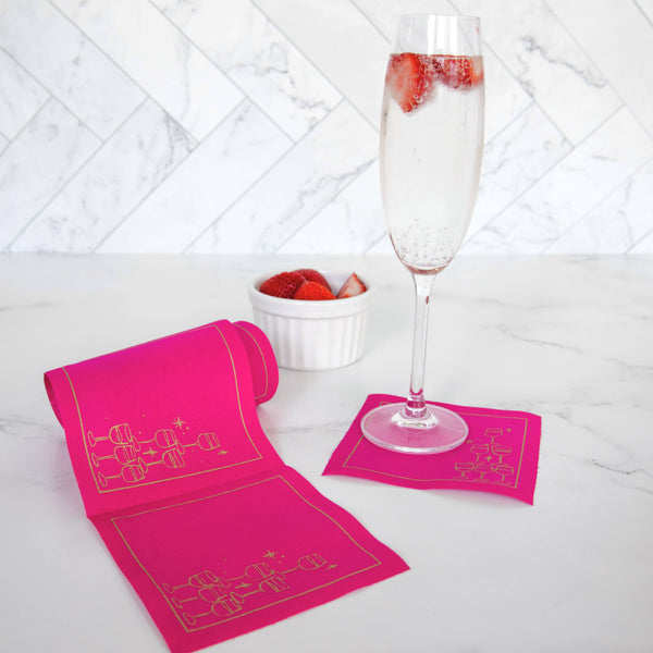 Cotton Cocktail Napkin Roll: Blush Bubbles (Vibrant Pink)