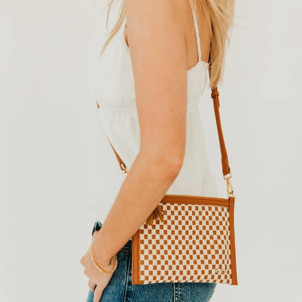Veda Woven Crossbody and Clutch Bag: Denim Blue