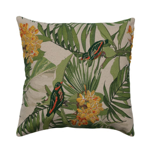 20" Cotton Printed Pillow w/ Embroidery, Birds, Floralsery, Polyester Fill
