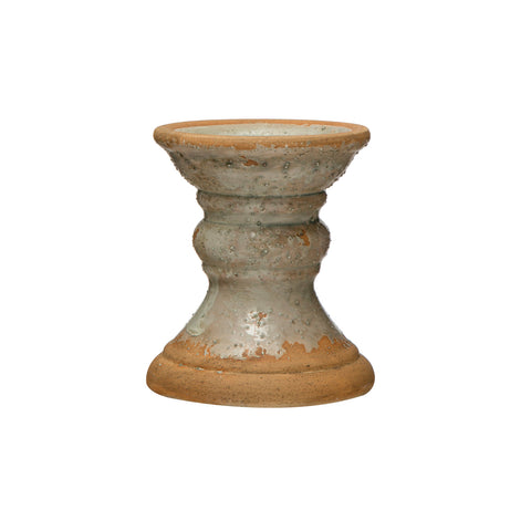 Terra-cotta Pillar Holder, Heavily Distressed Finish, Mint Color (Holds 4" Pillar)