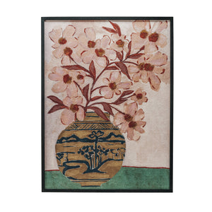 Wood Framed Glass Wall Décor w/ Flowers in Vase ©