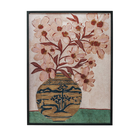 Wood Framed Glass Wall Décor w/ Flowers in Vase ©