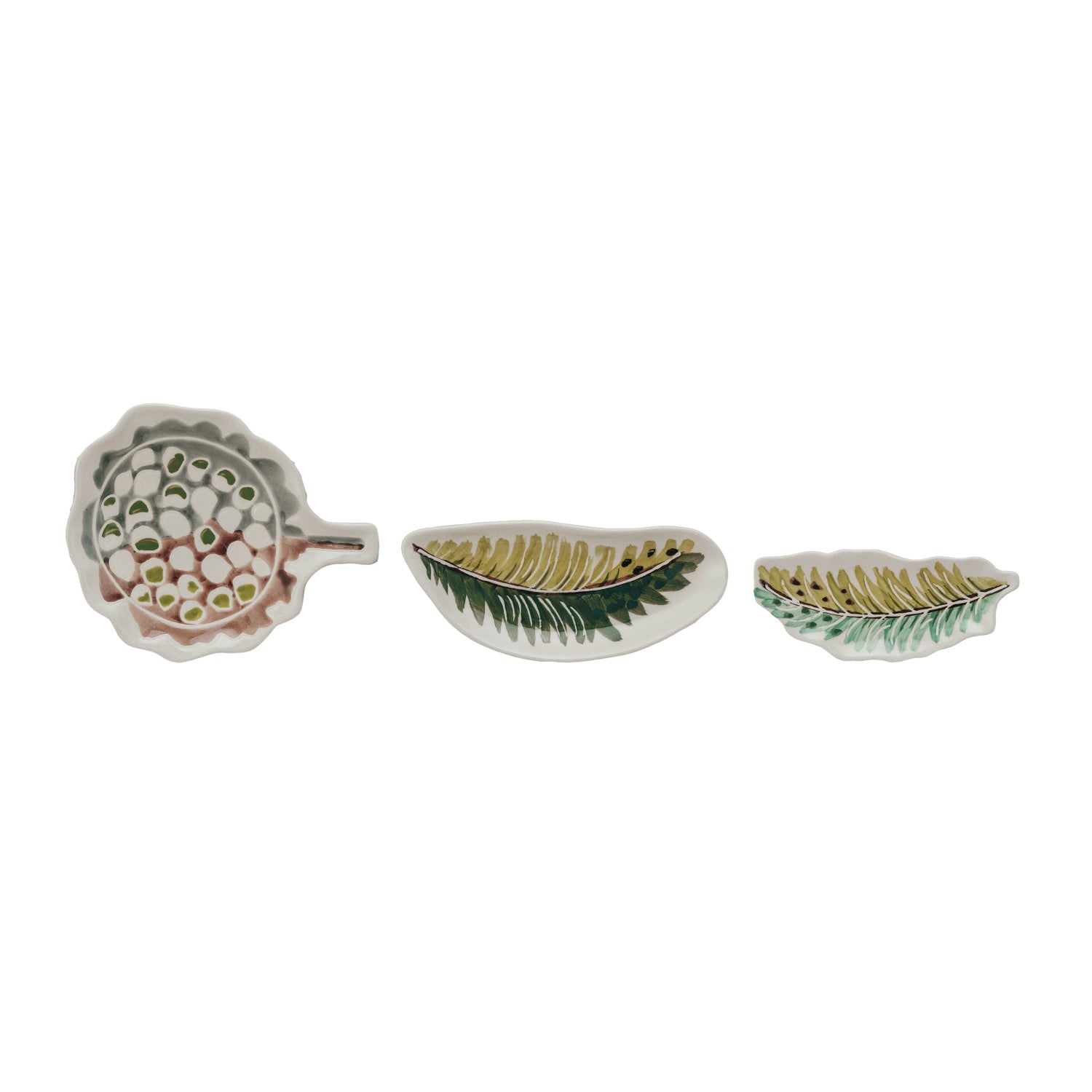 Hand-Painted Stoneware Feather/Botanical Shaped Dish, 3 Styles ©