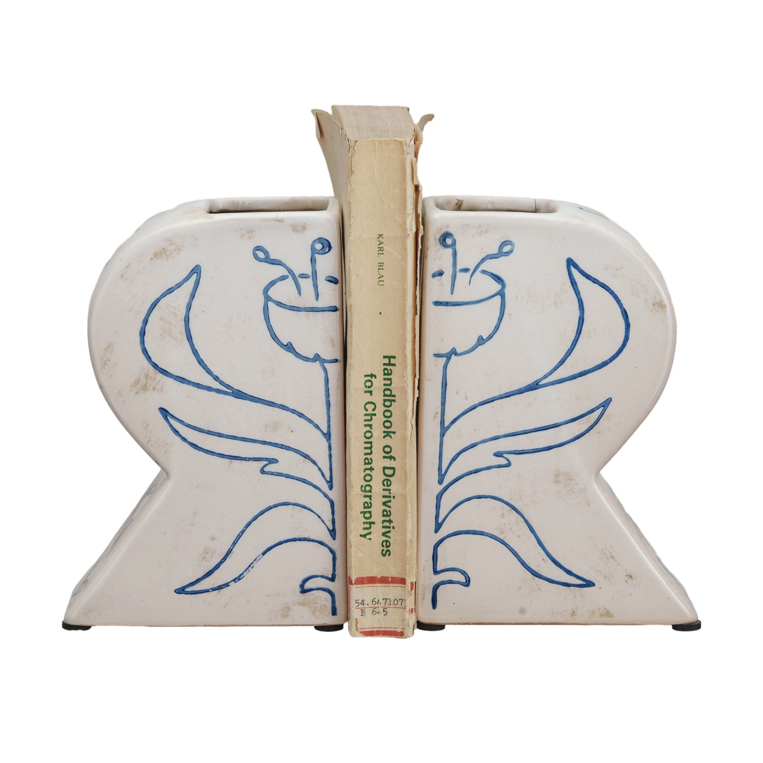 Terra-cotta Vases/Bookends w/ Hand-Painted Flower, Set of 2