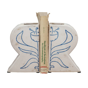 Terra-cotta Vases/Bookends w/ Hand-Painted Flower, Set of 2