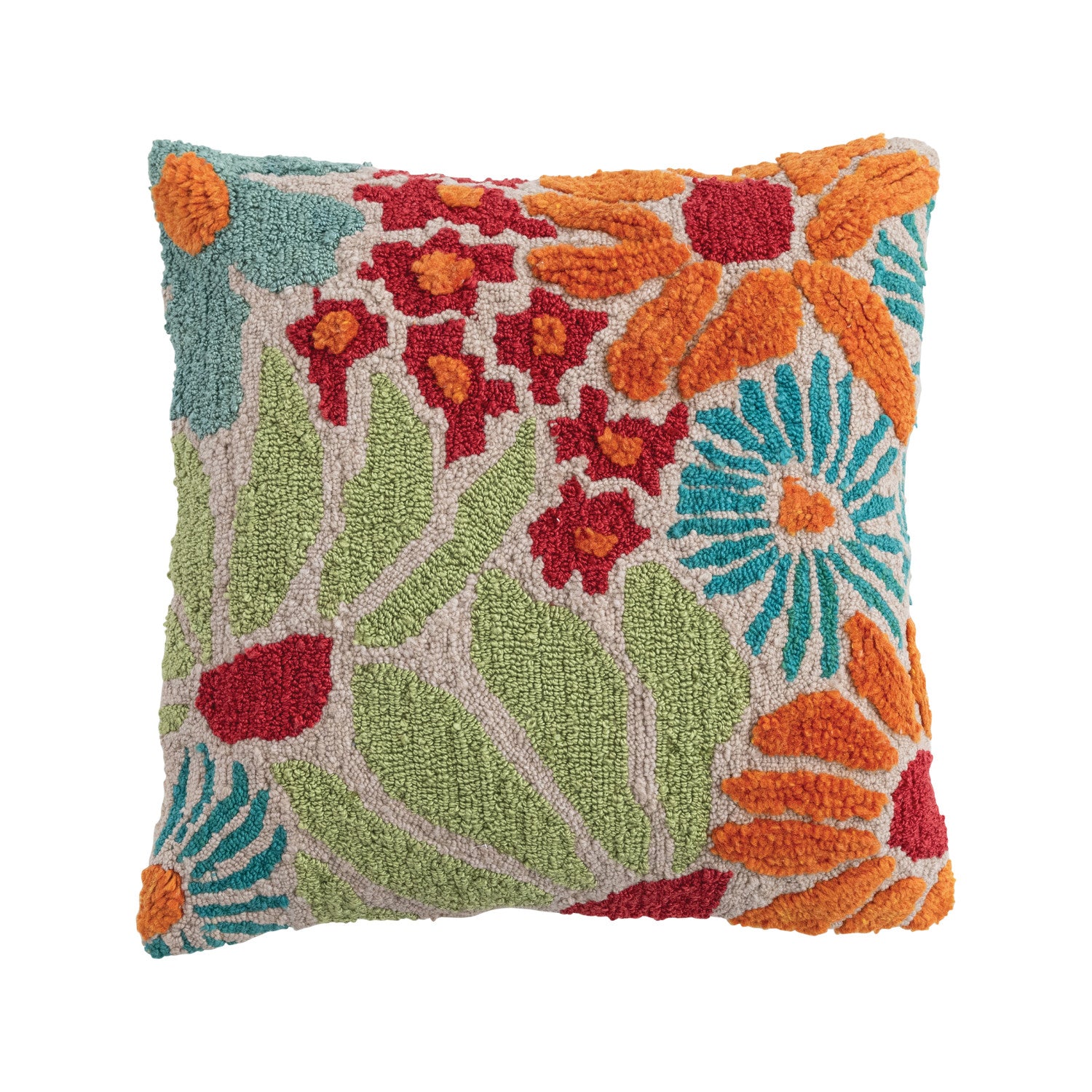 20" Square Fabric Tufted Indoor/Outdoor Pillow with Flowers