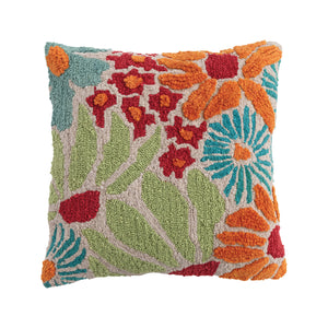 20" Square Fabric Tufted Indoor/Outdoor Pillow with Flowers