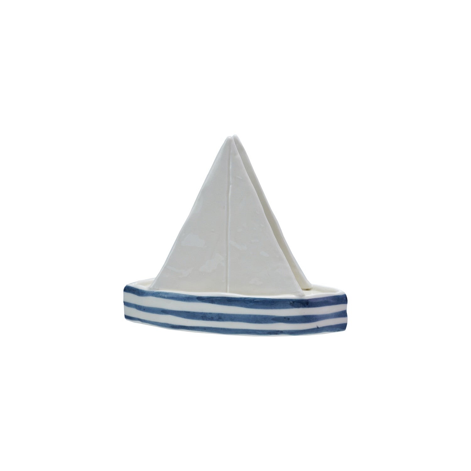 Stoneware Sailboat Shaped Napkin Holder with Stripes ©