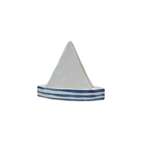 Stoneware Sailboat Shaped Napkin Holder with Stripes ©