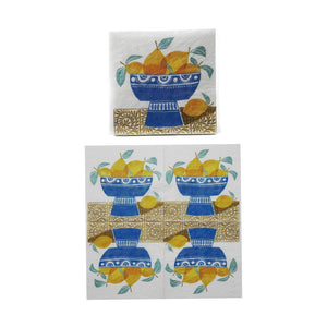 Paper Cocktail Napkins with Fruit in Bowl Pattern (50 Pieces) ©