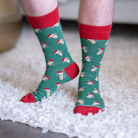 Men's Christmas Beer Cheers Socks   Green/Red   One Size
