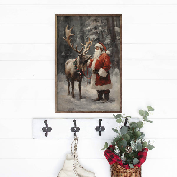 Santa And Reindeer Color: 24 x 36 x 1.5