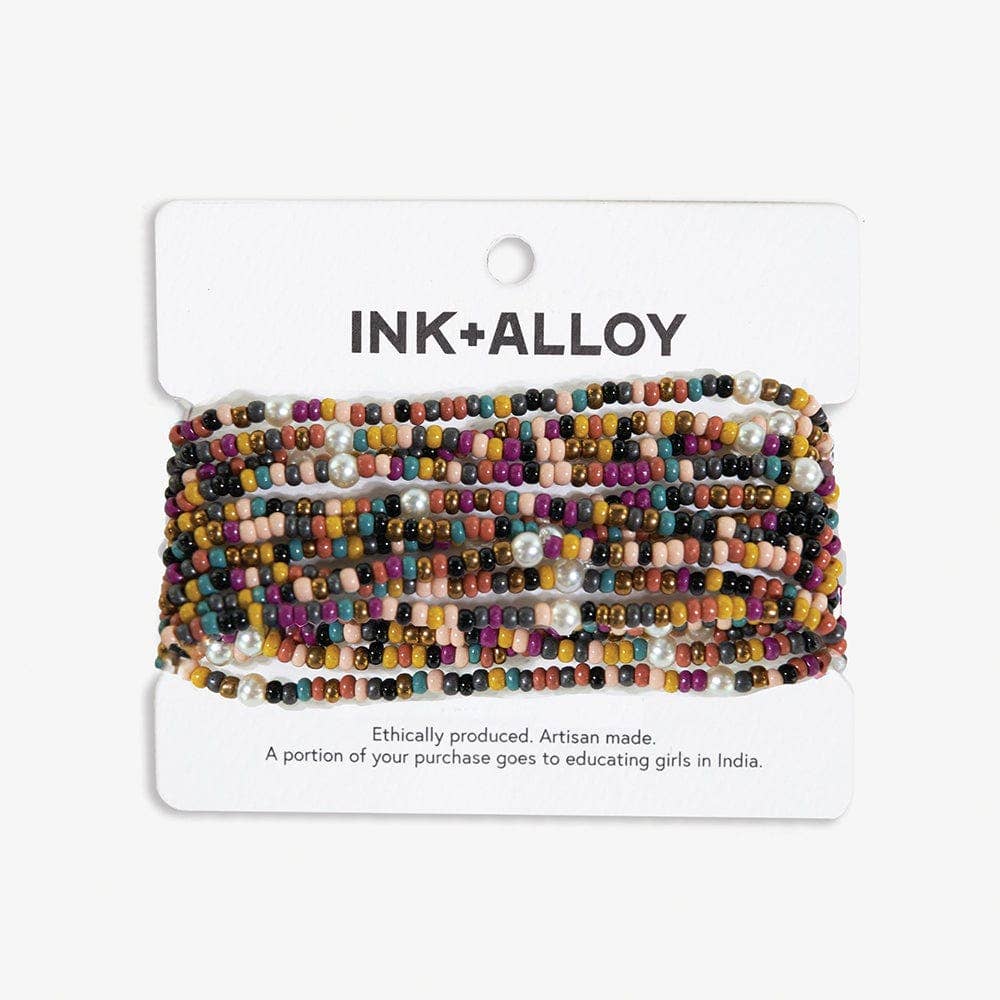 Sage Color Block Jewel Tone Beaded 10 Strand Bracelets