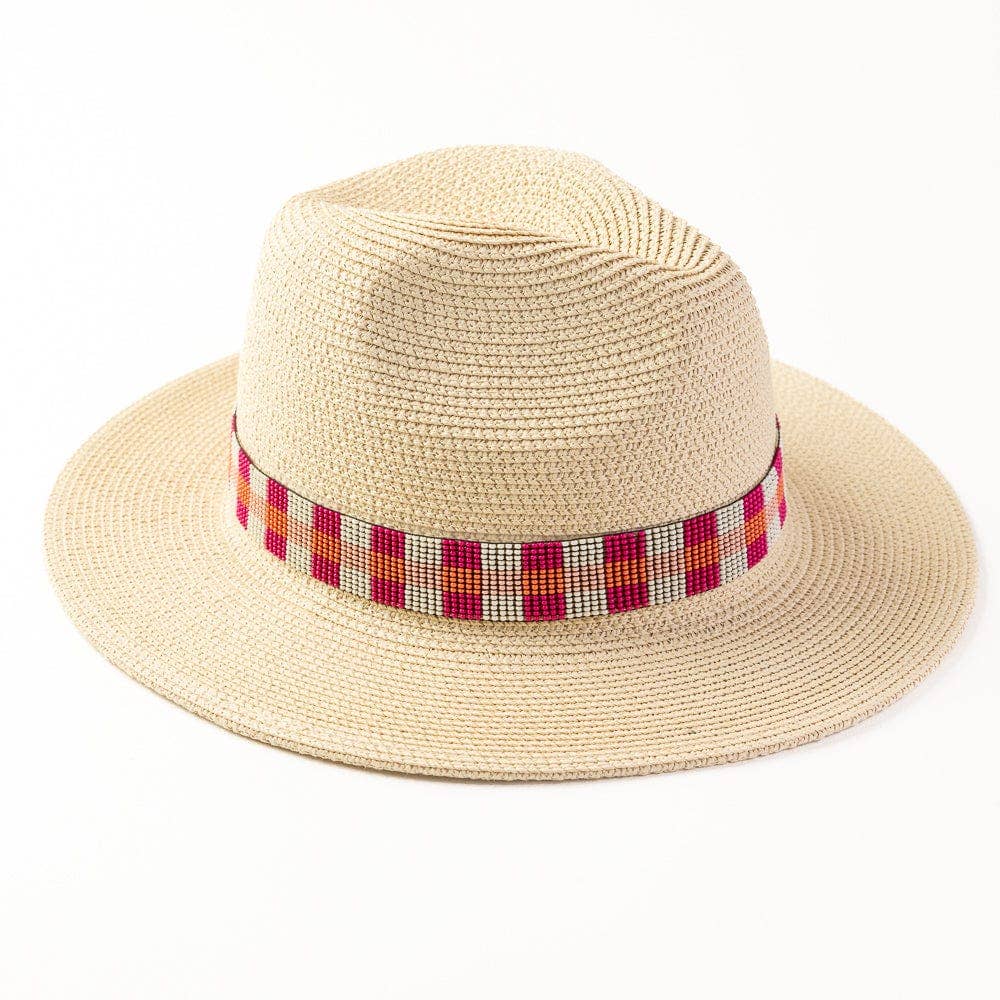 Ryan Gingham Beaded Hatband Pink
