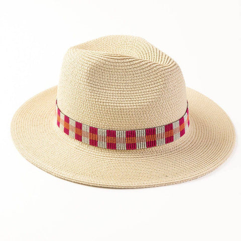 Ryan Gingham Beaded Hatband Pink