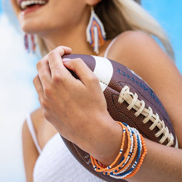 Game Day Blue and Orange Beaded 10 Strand Bracelets