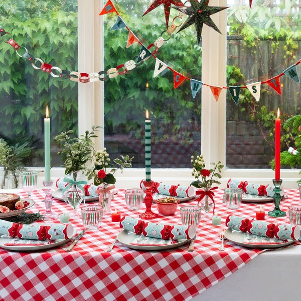 Bon Noel Green Christmas Crackers | 6 Pack | Xmas Decor |