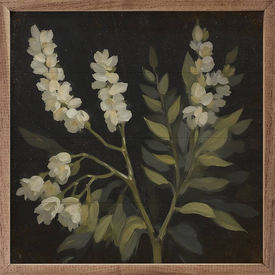 White Floral Prints On Black: 12x12