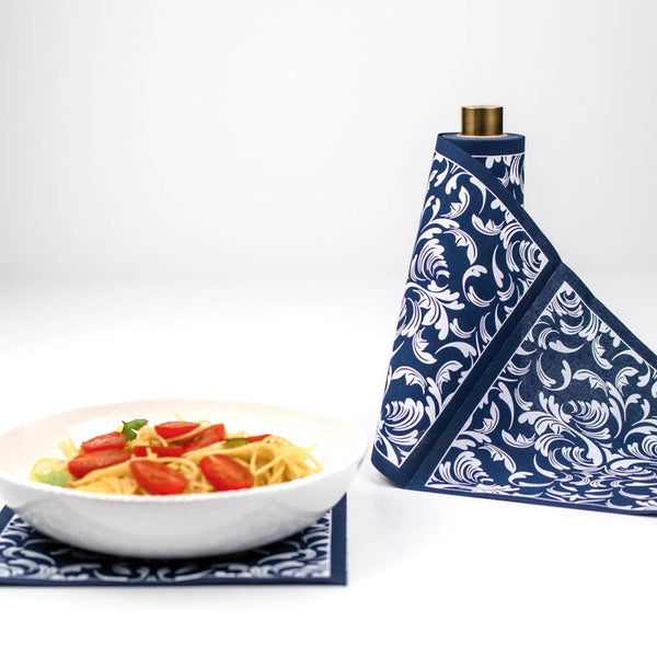 Cotton Party Napkin Roll:(Navy Scroll)
