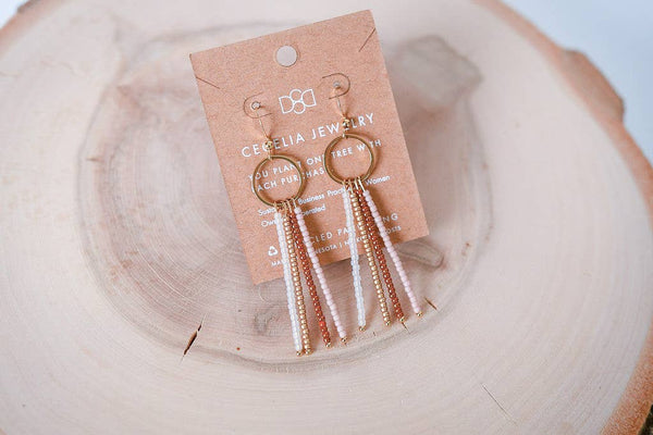Seed Bead Fringe and Gold Hoop Earrings: Snowflake