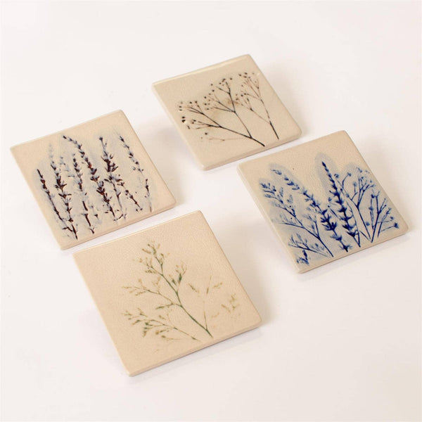 Pressed Wildflower Stoneware Coaster Set