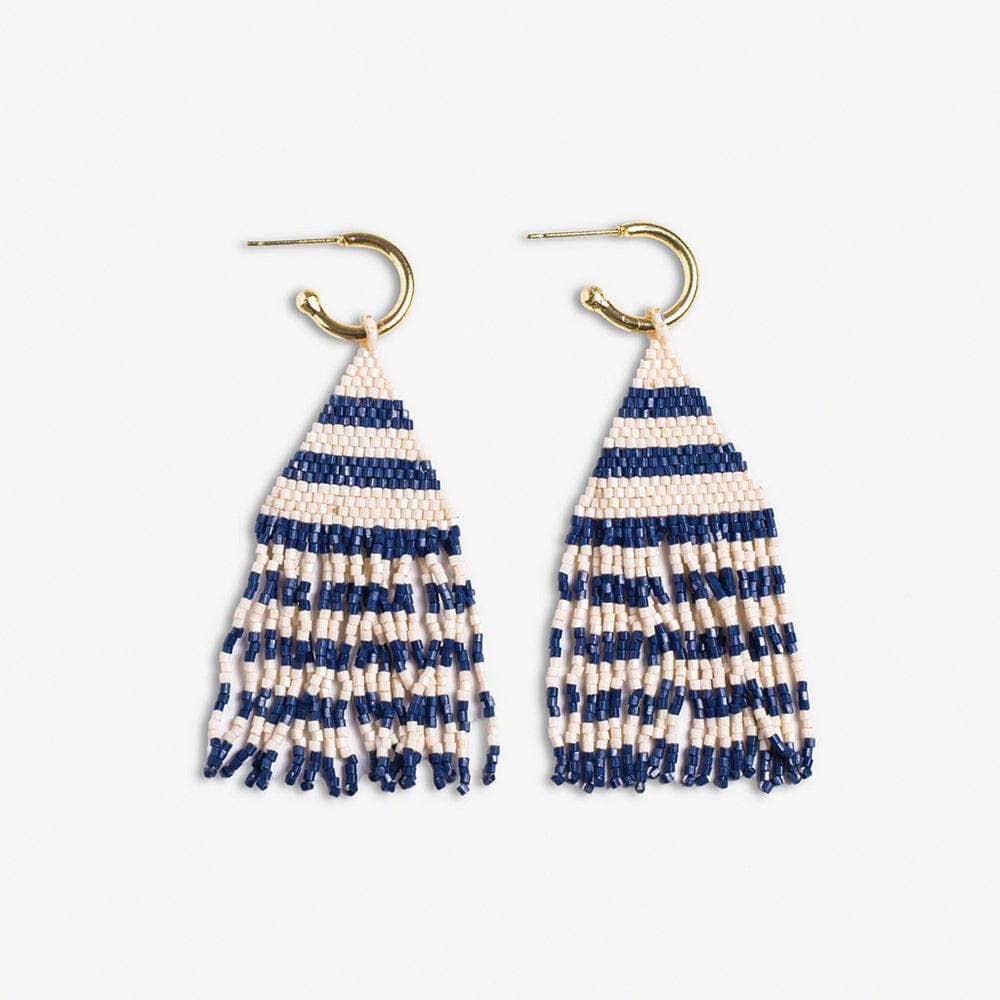 James Mini Gold Hoop Navy Two Tone Stripes Earrings