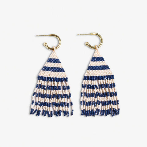 James Mini Gold Hoop Navy Two Tone Stripes Earrings