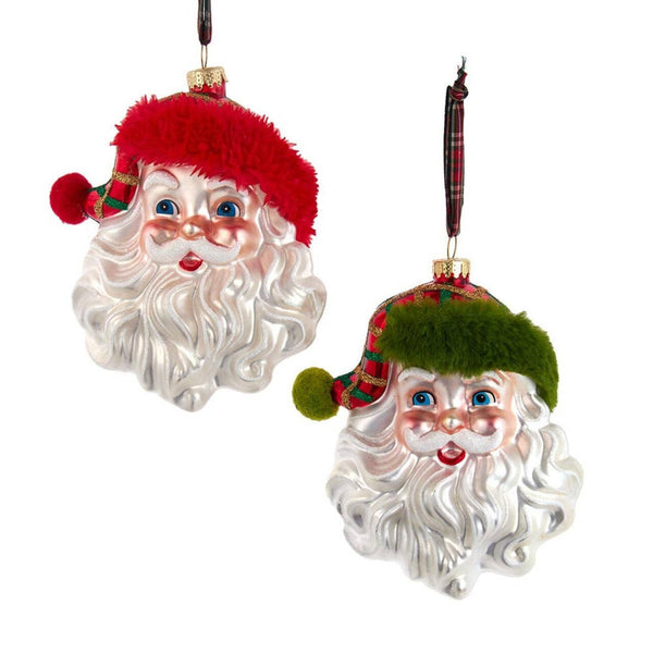 5.25"RD/GREEN PLAID SANTA HEAD ORNAMENT 2/A