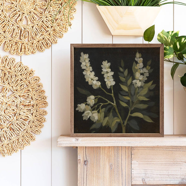 White Floral Prints On Black: 12x12