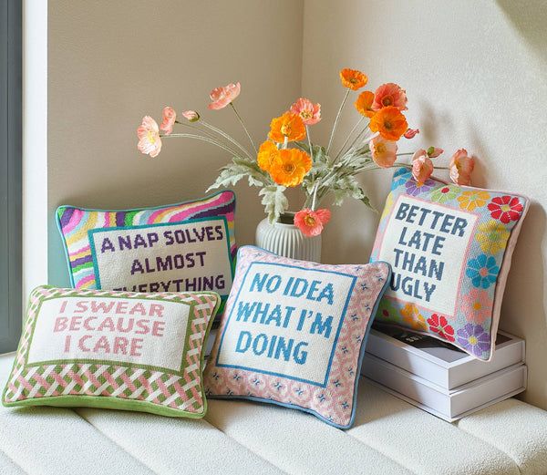 Better Late Than Ugly Embroidered Pillow