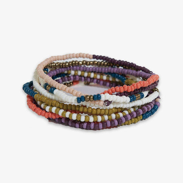 Sage Mixed Stripe Citon + Coral Beaded 10 Strand Bracelet